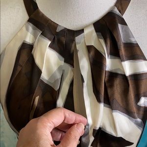 COPY - Per Se silk stretchy gray, cream & brown top